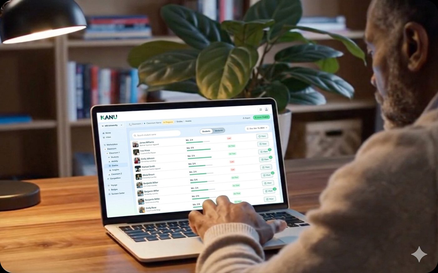 An educator reviewing the KANU classroom dashboard